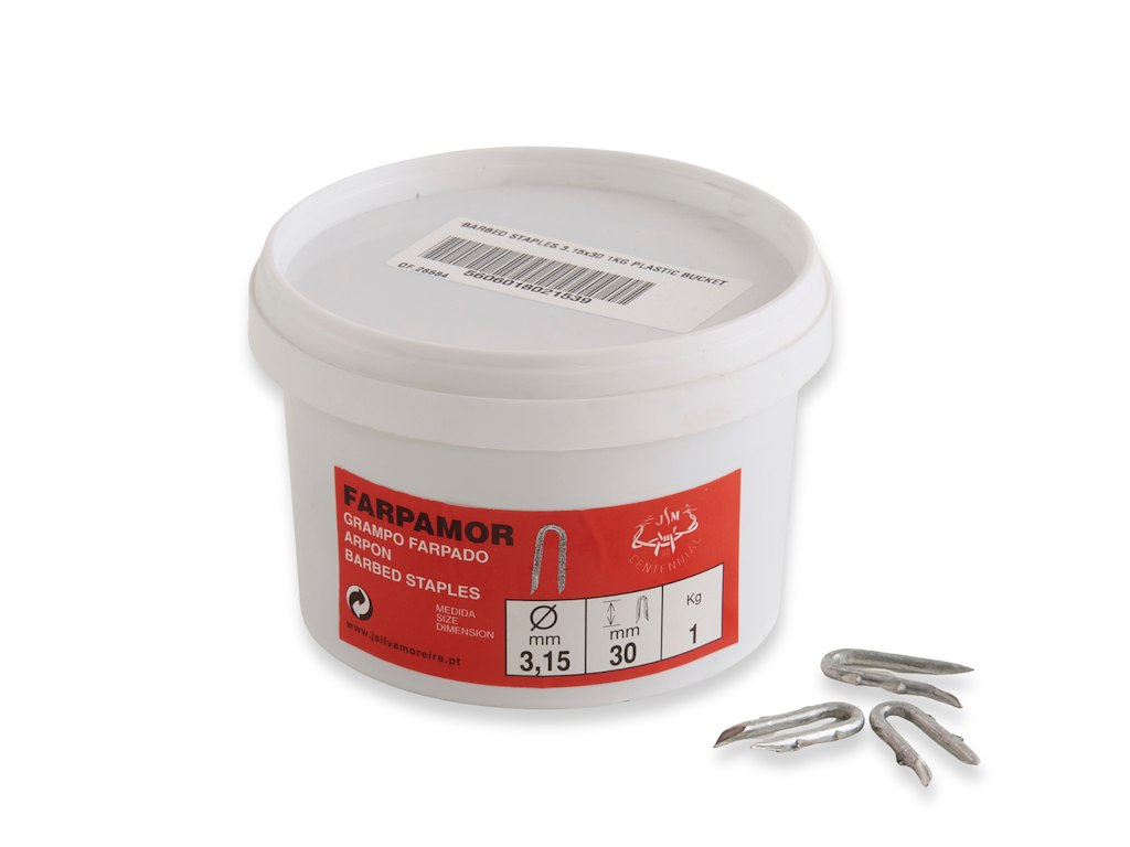 Kramper til trykimprægnerede pæle -  3,15×30 mm med modhager – 1 kg spand