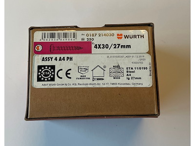 Skruer 4×30 mm – A4 rustfri, 250 stk.